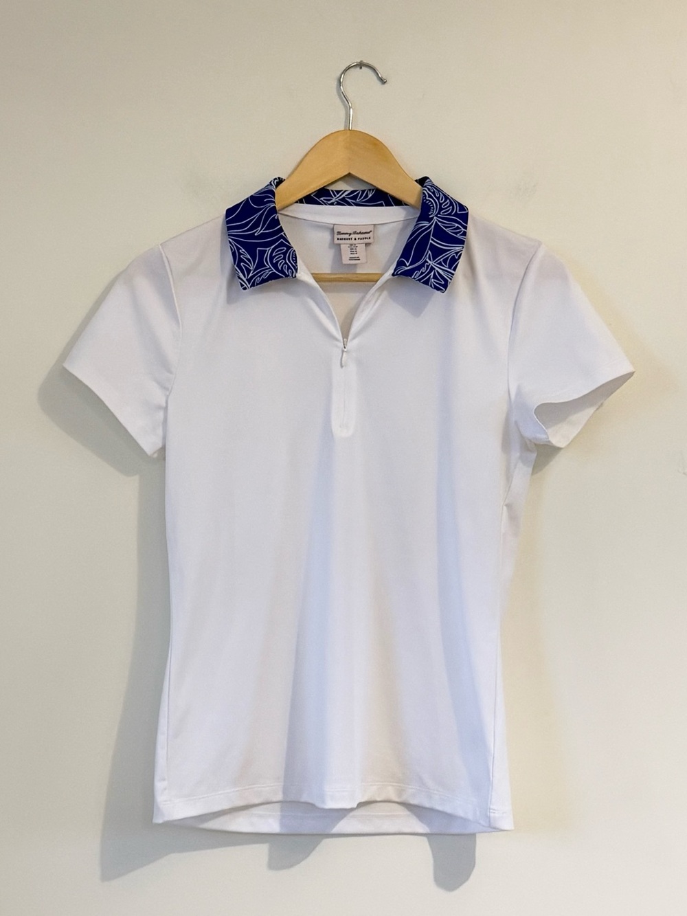 Tommy Bahama Racquet & Paddle Quarter-Zip Golf Polo Shirt White Blue Print